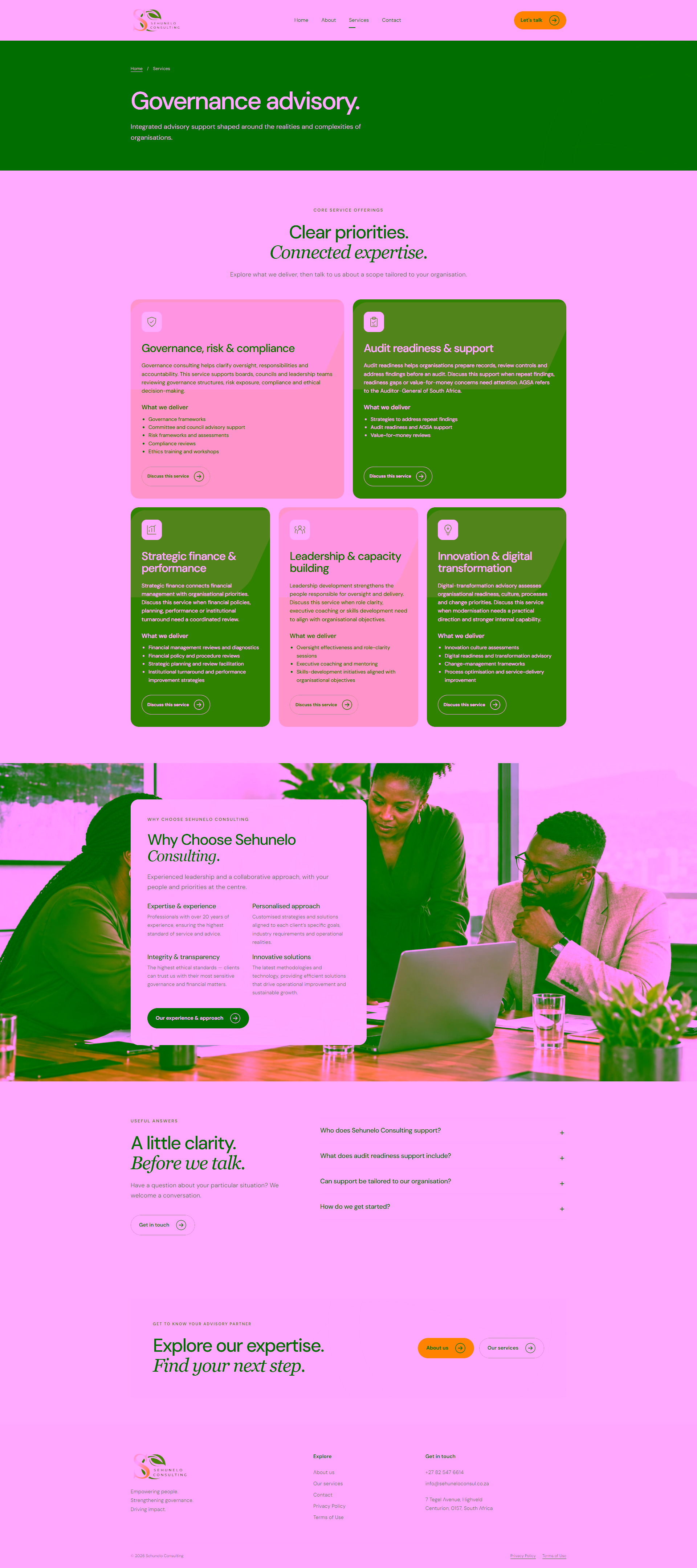 Sehunelo Consulting services page