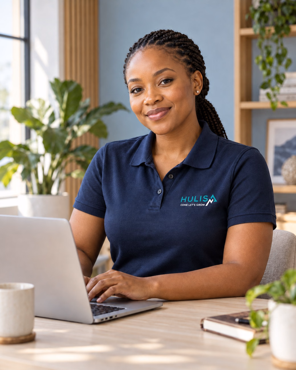 AI-generated illustrative Hulisa consultant in branded attire